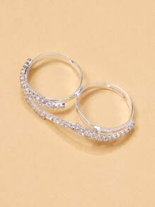STONEFANS 1pc Silver Luxury Double Finger Ring, Fashionable Unique High-End Fully Rhinestone Decorated Finger Ring Jewelry For Women