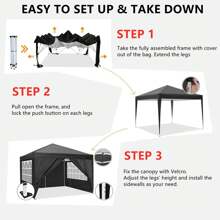 CAROMA Canopy 10x10 Pop Up Canopy Tent Gazebo Pavilion With 3 Sidewalls Party Tents For Parties Weddings Backyard Waterproof Canopy Outdoor Commercial Canopy Event Tent With Stakes Ropes - Black - View 3