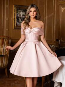 Faeriesty Faeriesty Elegant Off-Shoulder Bow Tie A-Line Dress For Formal Events&Weddings | Cocktail Parties ​| Luxury Brand Launch Events