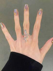 30 piezas de uñas postizas desmontables con efecto de ojo de gato electrochapado en oro, manicura en gel multicapa para presionar