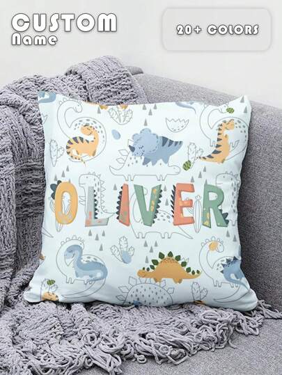 1pc Customized Personalized Name Printed Pillow Case, Custom Name Pillow, Dinosaur, Turtles, Special Fonts, Single Sided Print Pillow Cover For Youth, For Birthday, Youth's Day, Everyday Gifts, Create Your Own Picture Pillow Case, Great Gift For Friends And Yourself, Breathable