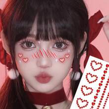 Rote Herz-Diamant-Strasssteine für das Gesicht, glitzernde Kristall-Acryl-Juwelen Aufkleber für Körper, Nägel, elektronische Musikfestivals, Hochzeit, Make-up Schönheitszubehör, transparente Perlen