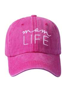1pc Unisex Y2K Style Embroidered "Mom Life" Washed Breathable Versatile Baseball Cap, Suitable For Casual Daily Wear - Hot Pink - View 5
