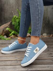 Sapatos De Lona Feminino Baixo Com Sola Grossa, Tênis De Moda Plana Confortáveis E Clássicos Para Caminhadas Casuais E Esportes