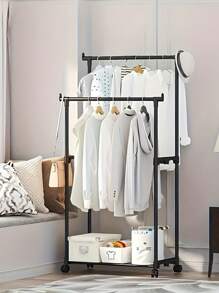 1 件独立式单/双杆晾衣架，室内阳台移动衣服挂架，适用于家庭/宿舍 - 黑色 - 查看 1