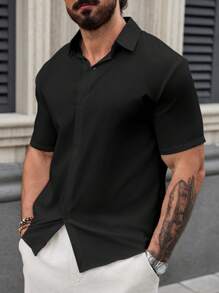 Men's Casual Versatile Solid Color Short Sleeve Shirt