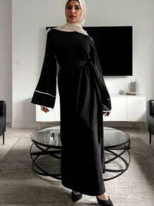 New Spring/Summer Arabic Loose Crochet Trim Decoration Eid Al-Fitr Dress Gown For Women, Modest Abaya - Black - View 2