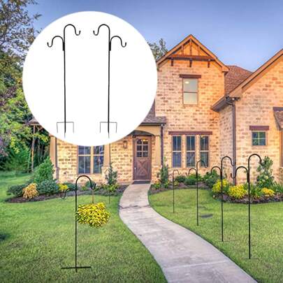 COSANSYS 2PCS Double Shepherds Hooks For Outdoor 100cm Heavy Duty Bird Feeder Pole With 5 Prong Base, Adjustable Shepherds Hook For Bird Feeders Outside, Garden, Weddings, Hanging Plants, 2 Pack, Black