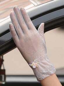 1 par de guantes de encaje para mujeres, guantes de encaje ligeros para protección solar, para primavera y verano, guantes táctiles para exteriores