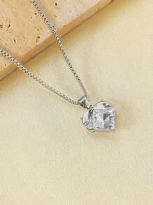 1pc European & American Y2K Style Metal Heart & Glass Pendant Necklace, Valentine's Gift For Her