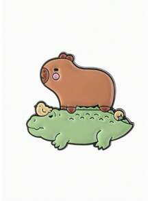 1pc/4pcs/5pcs/6pcs/9pcs Cute Capybara Student Design Hamburger, French Fry, Cartoon Badge, Adorable Capybara Enamel Pin, Cartoon Brooch - Brown - View 31