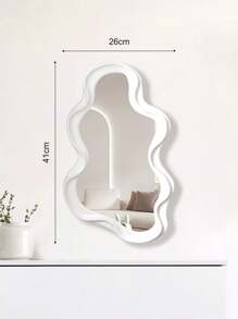 1 件不对称壁挂镜，创意独特装饰镜，时髦波浪镜 16.14"X9.84" 不对称边框白色镜子适用于浴室客厅装饰化妆品收纳盒 - 彩色 - 查看 6