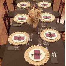 Conjunto de 6 jogos americanos redondos de linho grosso, 6 jogos americanos de mesa de jantar de linho natural de fazenda, adequados para festa de casamento, decoração de mesa de jantar de fazenda