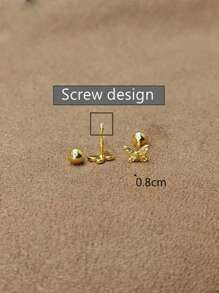 6pcs/2pcs Copper Butterfly Stud Earrings, Screw Back Non-Losing Versatile Helix Piercing Earrings - Gold Pair - View 3