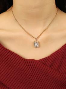 TONSI 1 件复古不锈钢心形盒配锆石吊坠项链，时尚珠宝适合日常佩戴 - 款式1 - 查看 4