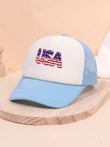 1pc Baseball Cap For Children, USA Print Breathable Sun Protection Hat Suitable For Fishing, Outdoor Activities