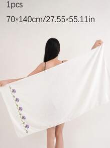 QIBHI 珊瑚絨刺繡花卉田園風優雅花卉毛巾/浴巾，柔軟快乾手巾，浴室必備情侶款居家裝飾，適用於浴室、飯店、學校、開學季 - 彩色 - 查看 10