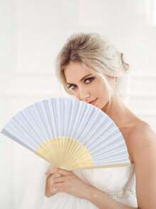 3 Pieces White Handheld Fans Cloth Fans Bamboo Folding Fans For Wedding Decoration, Church Wedding Gifts, Party Favors, DIY Decoration