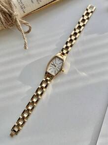 1pc Rose Gold Crystal Glass Small Face Bracelet Watch, Fashionable & Elegant For Daily Decoration