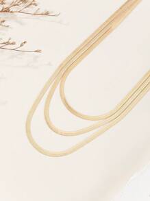 1pc Stylish Minimalist Three-Layer Metal Snake Bone Chain Belt Summer, School Fall, Autumn, Halloween - Gold - View 2