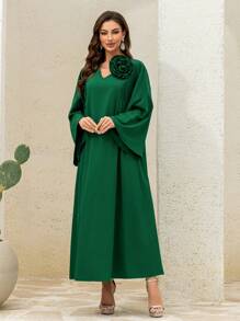 Damen Retro Lässig Kleid, Frühlings- und Sommerkleidung für Frauen handgefertigt mit großen Blumen, elegante weite Ärmel geeignet für Frühlingskleider in luftiger Passform