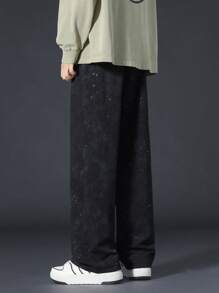 Men's Starry Print Drawstring Waist Straight Casual Pants, Spring/Summer