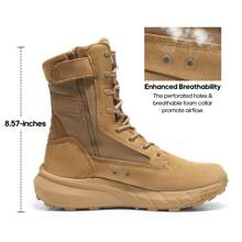 Men's Breathable Tactical Military Work Boots Side Zipper Leather Lightweight Hiking Motorcycle Combat Boots 8 Inches Recon - Brown - View 3