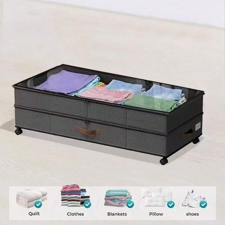 1/2pcs Under Bed Lockers Under Bed Lockers With Wheels And LIDS Under Bed Rolling Storage Clothes, Bedding, Shoes, Blankets, Books, Toys
