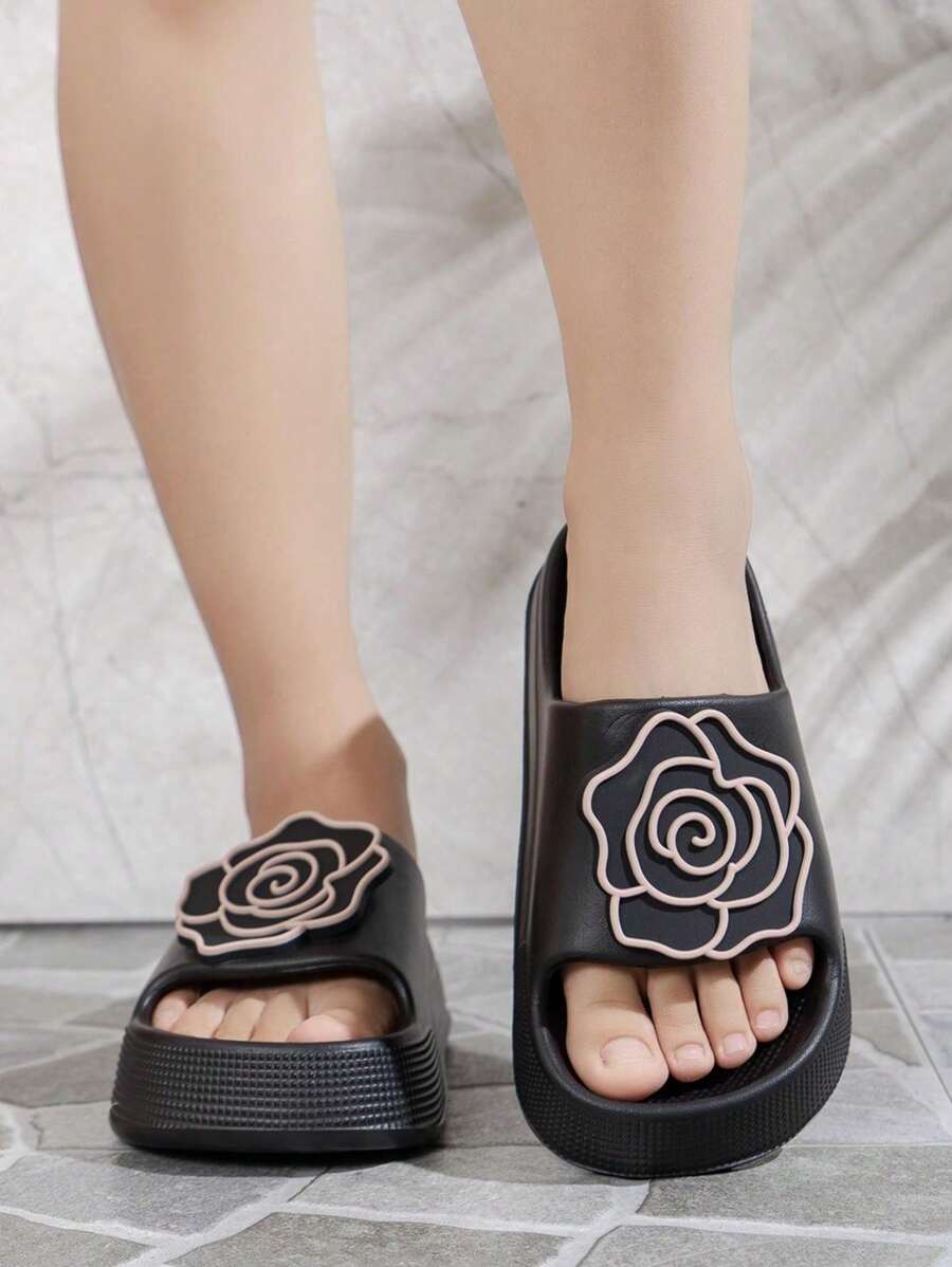 Girls Thick Sole Slippers, Summer Outdoor Sandals, Simple Fashion Non-Slip Casual Slides, Indoor House Wear Elevated EVA Slippers