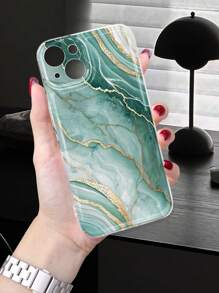 1 st. Creatieve Groene Marmer Goud Folie Tie Dye Glitter Transparant Antislip Zacht Telefoonhoesje Compatibel met iPhone 11/12/13/14/15/16 Pro Max