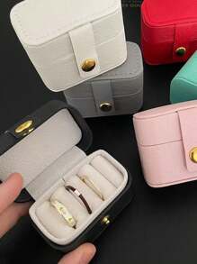 1pc Mini Classic Leather Ring Box With Button Portable Travel Jewelry Case, Elegant Jewelry Display Packaging Box Practical Ring & Earring Storage Box, Fashionable Gift For Women And Girls