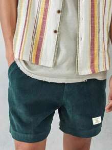 Men's Fashionable & Versatile Solid Color Corduroy Casual Shorts - Green - View 4