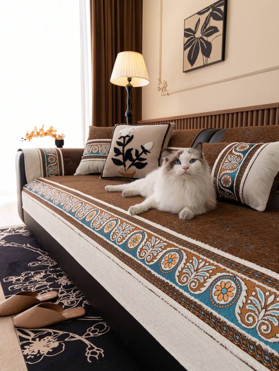 1 Pieza de cojín de sofá de chenilla de moda, material de chenilla suave y pegajoso, de lujo ligero, simple y atmosférico, de textura lujosa y de alta gama, a prueba de polvo, antideslizante, anti arañazos de gato, funda de sofá universal para todas las estaciones, decorativa y protectora de sofá, adecuada para dormitorio, sala de estar, estudio, oficina y coche