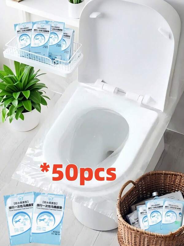 50 قطعة من البساط الشفاف السميك للحمام القابل للتخلص منه للسفر، بساط حمام محمول للسفر والأعمال، ورق حمام محمول مقاوم للماء، بلاستيك مقاوم للتلوث، للسفر والفنادق والأماكن العامة