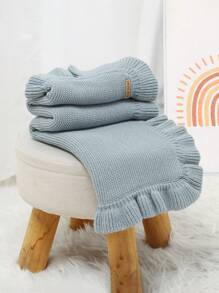 1pc Soft Knitted Baby Swaddle Blanket With Ruffle Hem - Baby Blue - View 3