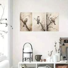[Set de 3 obras de arte en lienzo de pájaros sin marco] Set de 3 piezas, sin marco, 16x24 pulgadas, Pintura en lienzo de un pájaro posado en una rama de árbol para decoración del hogar, sala de estar, dormitorio, cocina, oficina, cafetería, impresiones de alta calidad, regalo perfecto y decoración