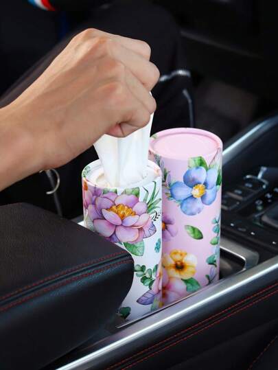 Car Tissue Box, Circular Flower Travel Tissue Holder, Cylindrical Tissue Tube, Suitable For Car Cup Holder, Home Bathroom Office, Spring Flower Car Tissue, Circular Car Tissue Holder With Face Towel, Suitable For Weddings, Birthdays, Parties, Car Cup Holder, Traveler Holder, Cylindrical Bulk Flower Cup Holder, Facial Tissue, Travel Supplement, Car Napkin Box, Circular Container,Tissue Box Holder,Napkin Holder,Festival Family Gathering,Kitchen Dining Table Decor