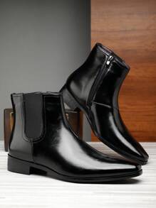 Men's Pointed Toe Chelsea Boots, Casual Fashion British Style,Soft Sole Elevator Dress Boots, Runs One Size Larger