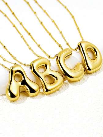MECYLIFE 1 件不对称 3D 粗字母吊坠项链配不锈钢蛇链，时尚女士项链