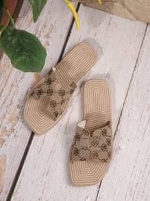 女士复古风格刺绣一脚蹬拖鞋，防滑室内外休闲罗马沙滩凉鞋