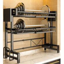 Organizador expandible para fregadero de cocina, Rejilla multifuncional para secar platos, Estante para almacenar tazones y platos en la encimera - negro - Ver 3