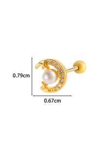 Toppiercing 1pc Fashionable Minimalist Copper Zirconia Star Moon Flower Screw Thread Titanium Steel Cartilage Earring, Ear Bone Piercing Jewelry