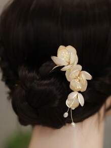 1个中国风花卉发梳，优雅牡丹花造型，女士发饰，传统中式发簪，发髻造型器，发髻发片，发型设计发夹，学习用品，发饰，头部饰品