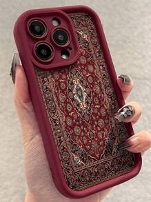 复古花纹彩绘凹陷酒红色彩绘加厚穿孔简约防摔厚手机保护壳，适用于iPhone16/iPhone16Pro/iPhone16ProMax/iPhone16Plus、iPhone15XR/7/8、iPhone15ProMax、12PROMAX、13PROMAX、14PROMAX、13、14、11、12P、14P、11P、12P、XS、XR、78P、78GES2，适用于A134G、A22、A21S、A514G、A52、S22 ULTRA、A335G，适用于Redmi10、Redmi Note11 4G、Redmi 11Lite、A53，TPU A14/A23/S23ULTRA、S24， A14、A15、S23、A73、Redmi 手机壳防水防震防刮 - 彩色 - 查看 2