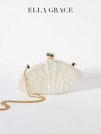 贝壳形状热粉色象牙色女士手拿包亚克力钱包 - 非常适合婚礼、晚会、情人节、年终派对、庆祝宴会和特殊场合，是送给她的贴心礼物