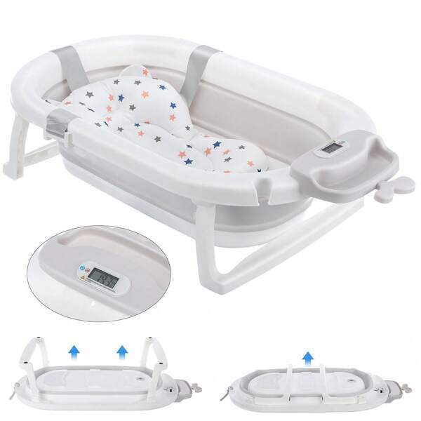 Ultimate Portable Ergonomic Baby Bathtub With Integrated Temperature Gauge, Soft Cushion Bath Pad, And Safety Net: The Ideal, Compact Solution For Bathing Newborns To Toddlers (0-36 Months) Anywhere