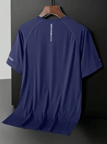 3 Stücke Herren Rundhals Kurzarm T-Shirts Set mit Buchstabenaufdruck für legere Outdoor-Sportaktivitäten (Dunkelblau + Blaugrau + Weiß)