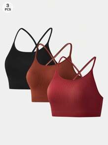 3 Sets Women Seamless Wireless Criss-Cross Back Comfort Sports Bras
