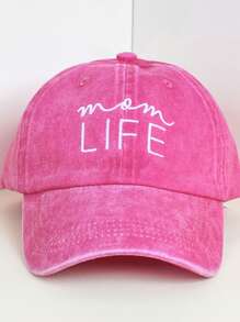1pc Unisex Y2K Style Embroidered "Mom Life" Washed Breathable Versatile Baseball Cap, Suitable For Casual Daily Wear - Hot Pink - View 3