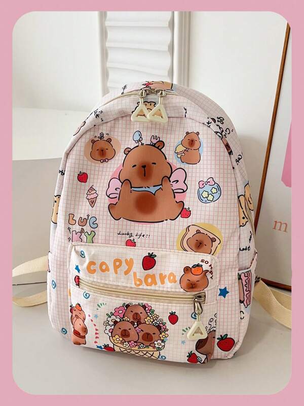 1 Peça Mochila Escolar de Grande Capacidade com Estampa Fofa de Capivara. Bolsa de Estudante Animada com Vários Bolsos. Mochila Escolar Fashion. Bolsa Prática. Mochila Escolar Personalizada e Leve. Mochila Portátil com Múltiplos Compartimentos.